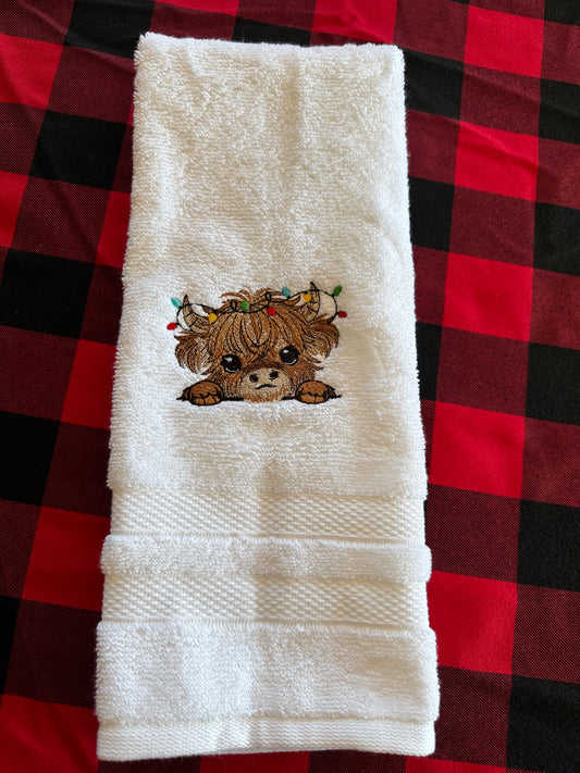 Christmas Highland Cow Hand Towel